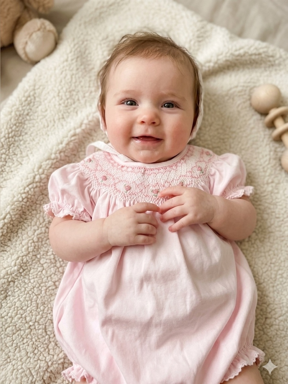 Edgehill Collection Pink Hand Smocked Bishop Dress Rosebuds Size 9M EUC